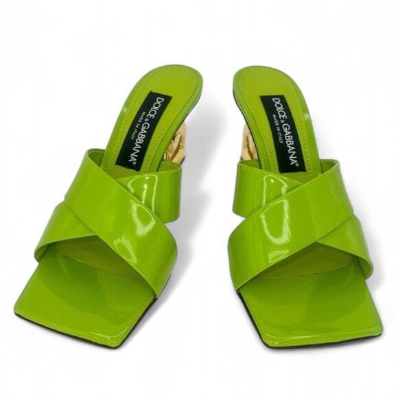NEW Authentic DOLCE & GABBANA Green Polish Leather Sculpted Heel Mules S… - Picture 4 of 13